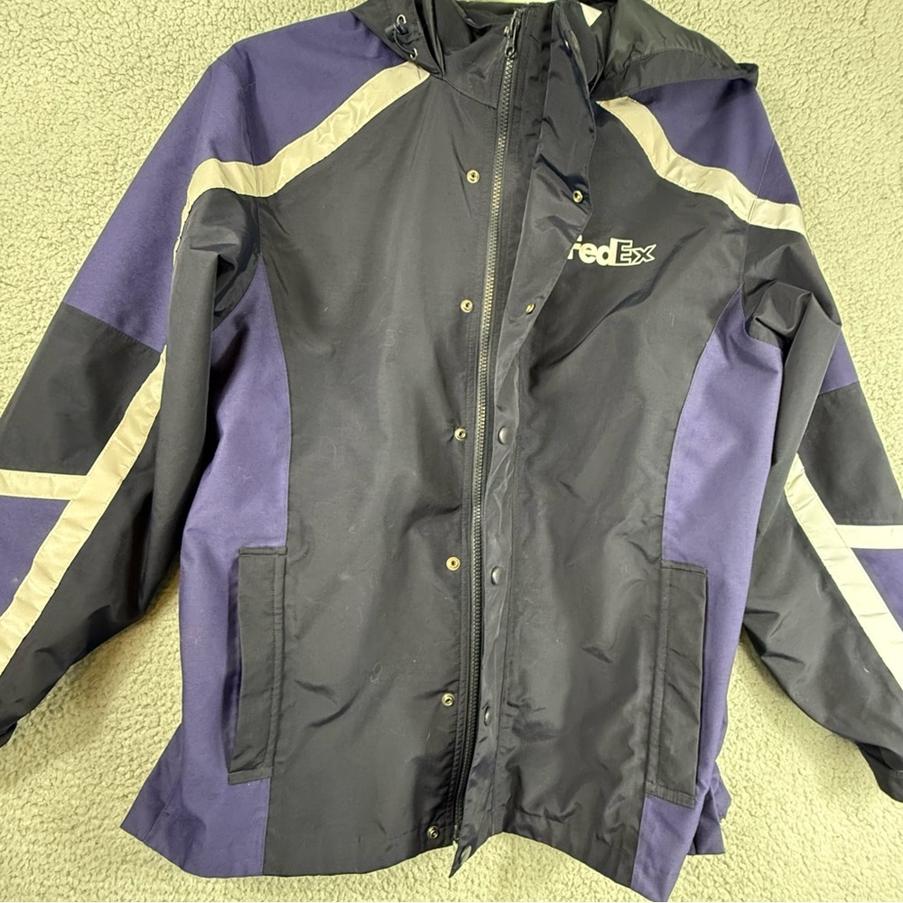 FedEx Black Windbreaker Jacket with Reflective Trim - Picture 3 of 16